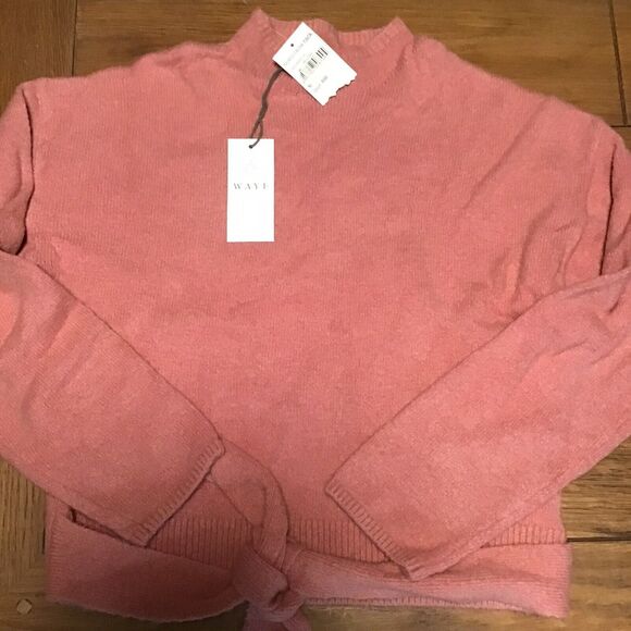WAYF Women’s Pink Sweater Small Tie Waist Mock Neck Pullover NWT - Picture 7 of 10